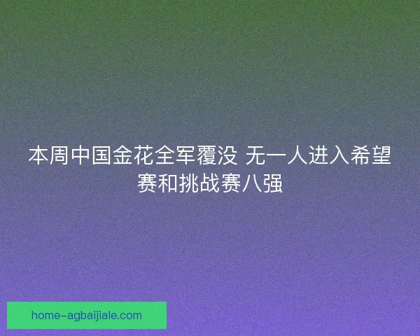 本周中国金花全军覆没 无一人进入希望赛和挑战赛八强